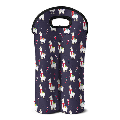 Xmas Llama Pattern Print Double Neoprene Wine Tote