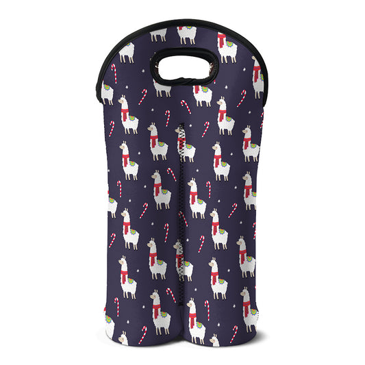 Xmas Llama Pattern Print Double Neoprene Wine Tote