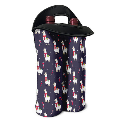 Xmas Llama Pattern Print Double Neoprene Wine Tote