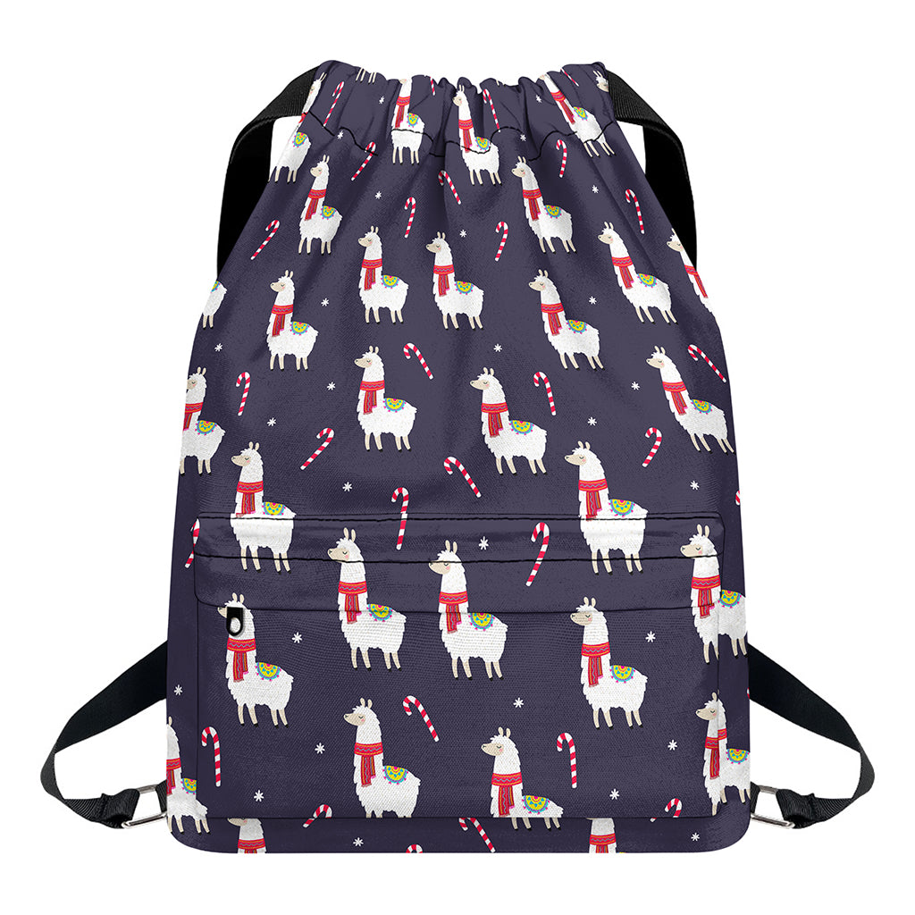 Xmas Llama Pattern Print Drawstring Backpack