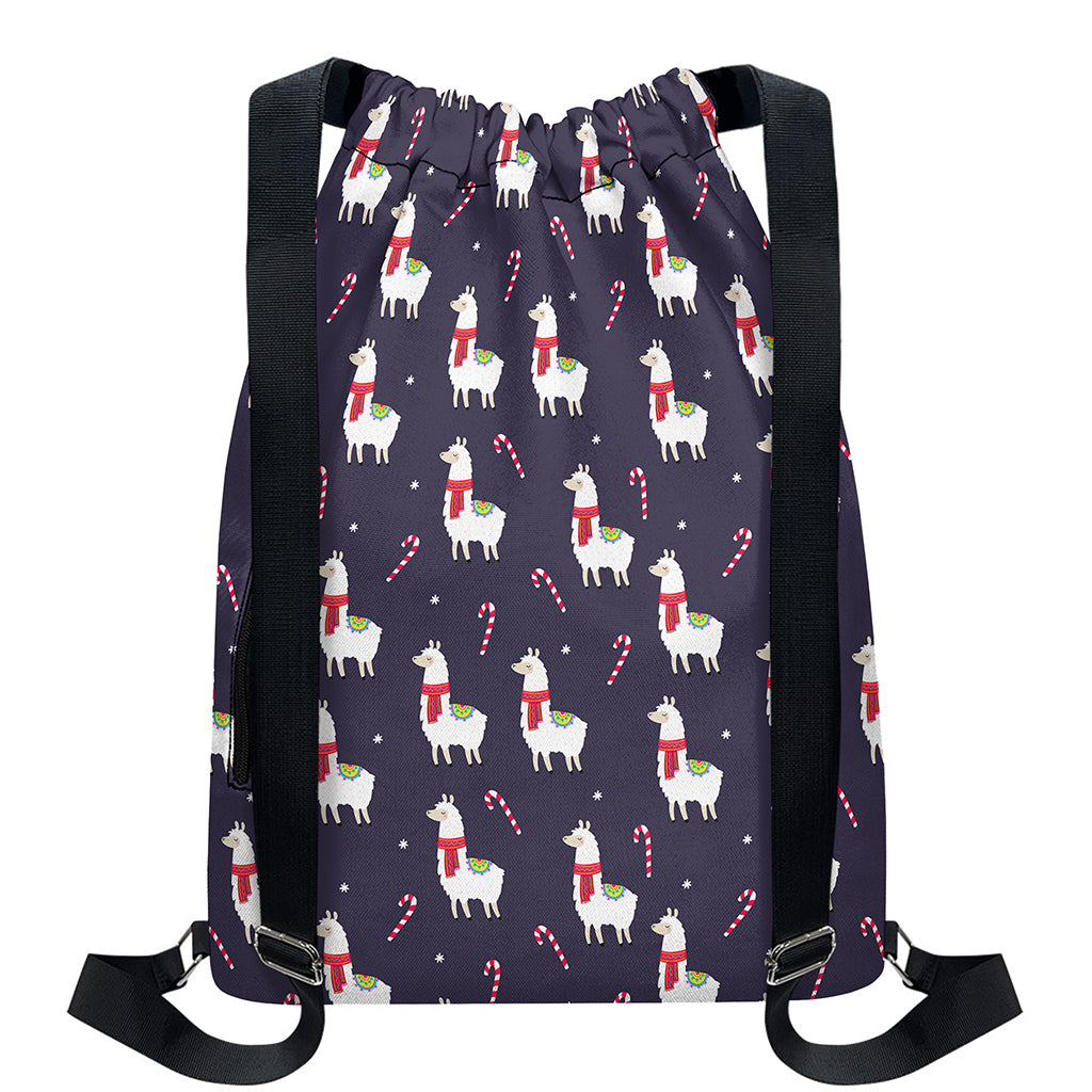 Xmas Llama Pattern Print Drawstring Backpack