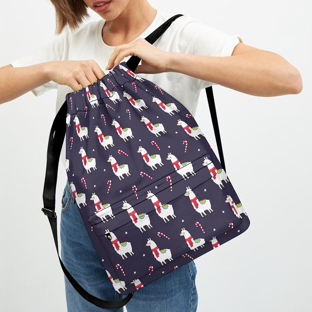 Xmas Llama Pattern Print Drawstring Backpack