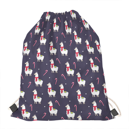 Xmas Llama Pattern Print Drawstring Bag