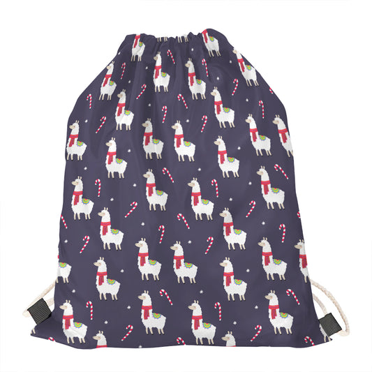 Xmas Llama Pattern Print Drawstring Bag