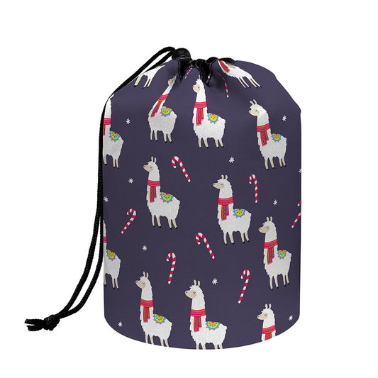 Xmas Llama Pattern Print Drawstring Makeup Bag