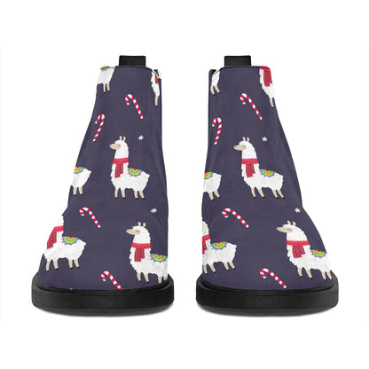 Xmas Llama Pattern Print Flat Ankle Boots
