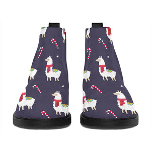 Xmas Llama Pattern Print Flat Ankle Boots