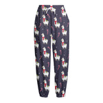 Xmas Llama Pattern Print Fleece Lined Knit Pants
