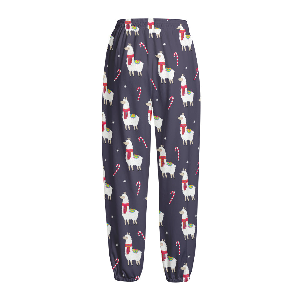 Xmas Llama Pattern Print Fleece Lined Knit Pants