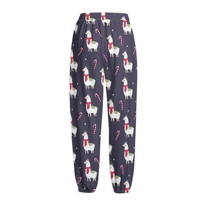 Xmas Llama Pattern Print Fleece Lined Knit Pants