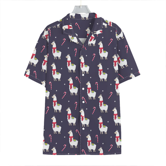Xmas Llama Pattern Print Hawaiian Shirt