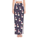 Xmas Llama Pattern Print High Slit Maxi Skirt