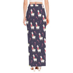Xmas Llama Pattern Print High Slit Maxi Skirt