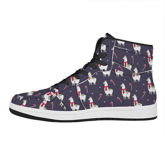 Xmas Llama Pattern Print High Top Leather Sneakers