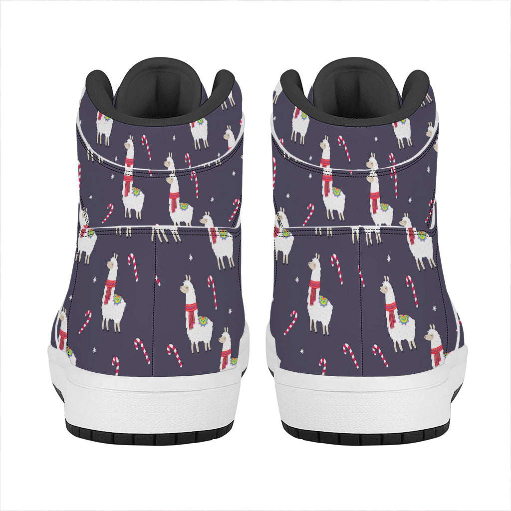 Xmas Llama Pattern Print High Top Leather Sneakers