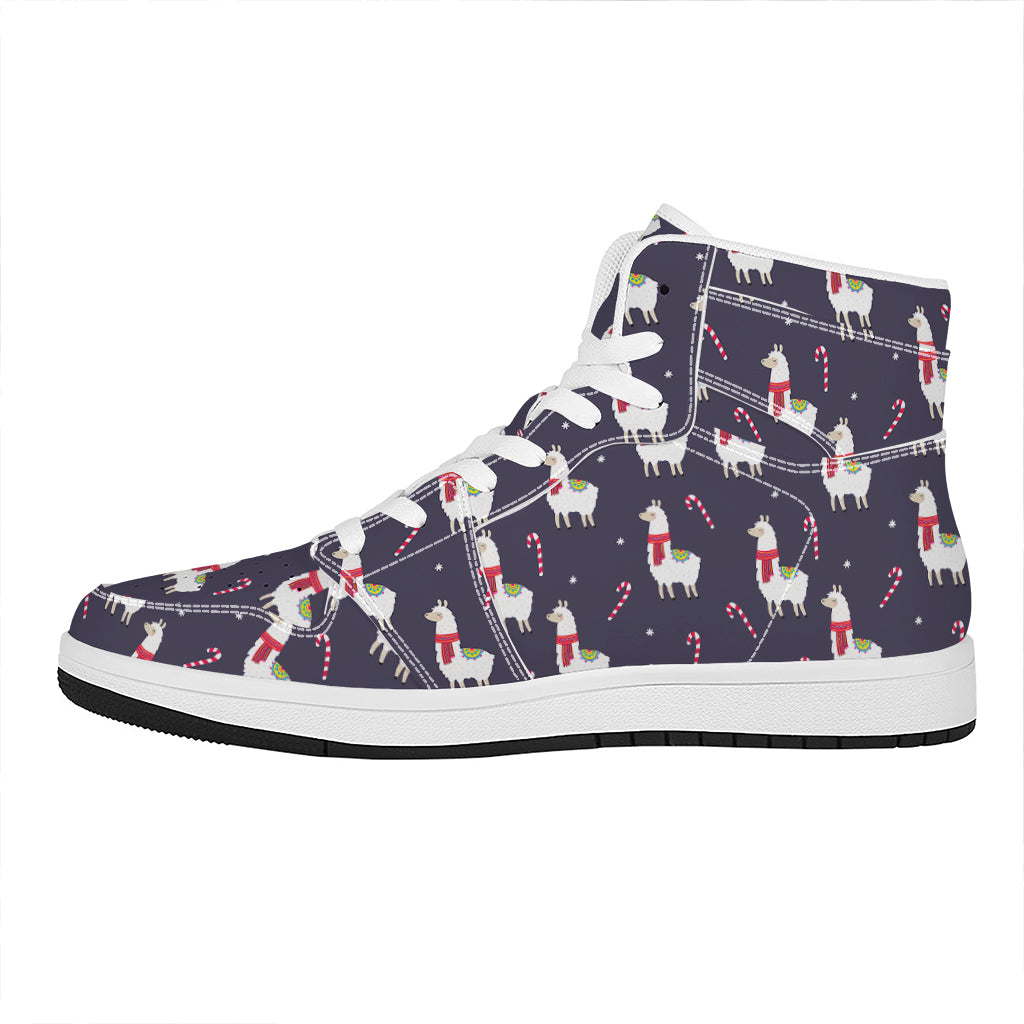 Xmas Llama Pattern Print High Top Leather Sneakers