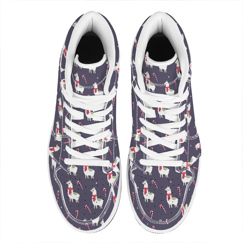 Xmas Llama Pattern Print High Top Leather Sneakers
