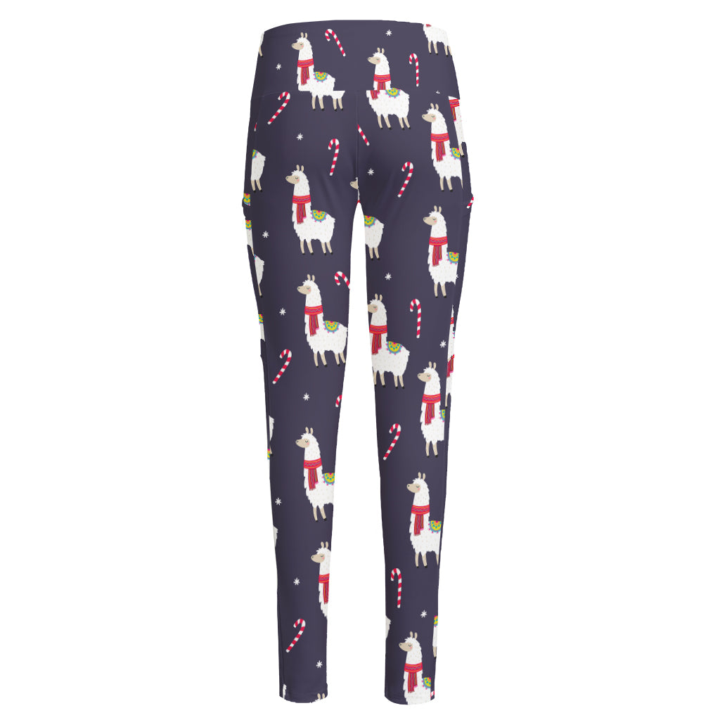 Xmas Llama Pattern Print High-Waisted Pocket Leggings