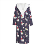 Xmas Llama Pattern Print Hooded Bathrobe