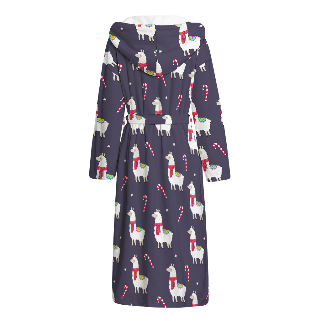 Xmas Llama Pattern Print Hooded Bathrobe
