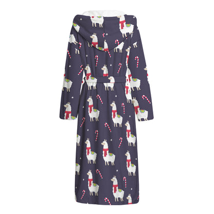 Xmas Llama Pattern Print Hooded Bathrobe