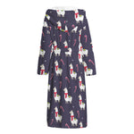 Xmas Llama Pattern Print Hooded Bathrobe