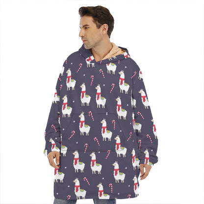 Xmas Llama Pattern Print Hoodie Blanket