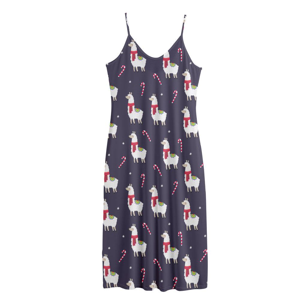 Xmas Llama Pattern Print Jersey Midi Cami Dress