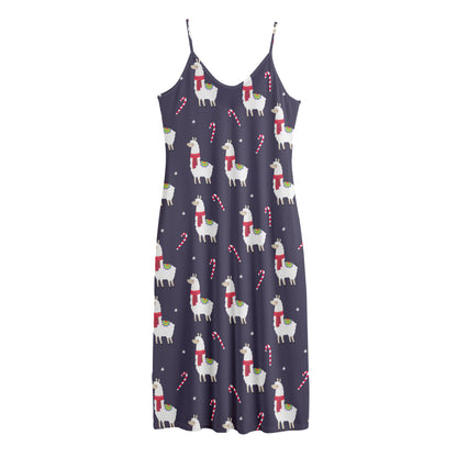 Xmas Llama Pattern Print Jersey Midi Cami Dress