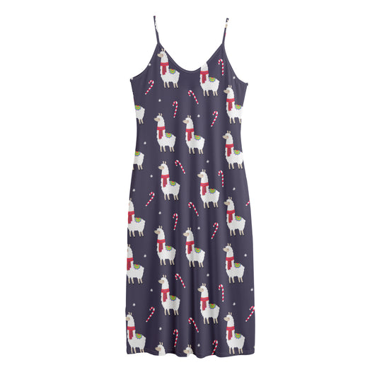 Xmas Llama Pattern Print Jersey Midi Cami Dress