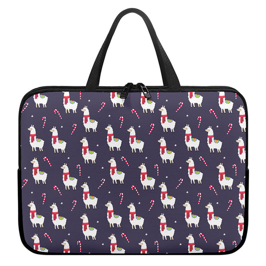 Xmas Llama Pattern Print Laptop Sleeve With Handle