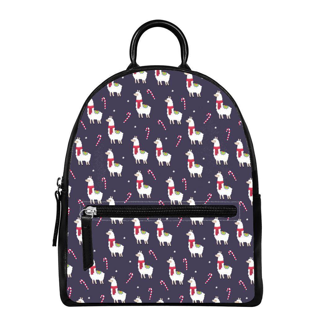 Xmas Llama Pattern Print Leather Backpack