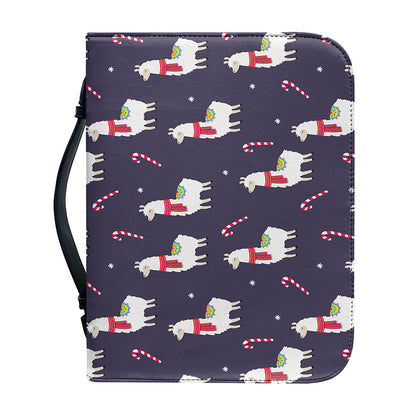 Xmas Llama Pattern Print Leather Bible Cover