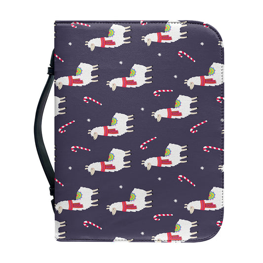 Xmas Llama Pattern Print Leather Bible Cover