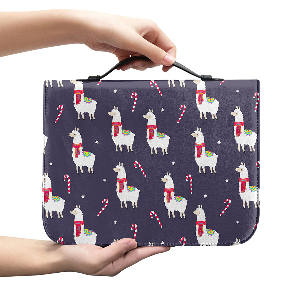 Xmas Llama Pattern Print Leather Bible Cover