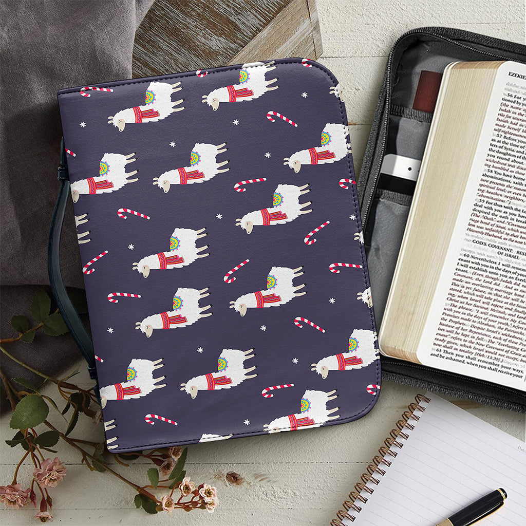 Xmas Llama Pattern Print Leather Bible Cover