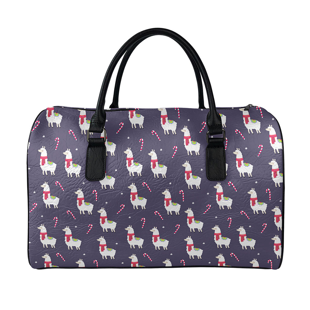 Xmas Llama Pattern Print Leather Duffle Bag