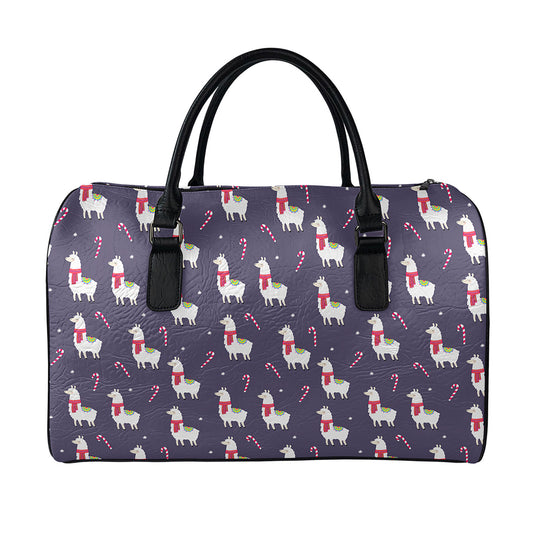 Xmas Llama Pattern Print Leather Duffle Bag