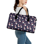 Xmas Llama Pattern Print Leather Duffle Bag