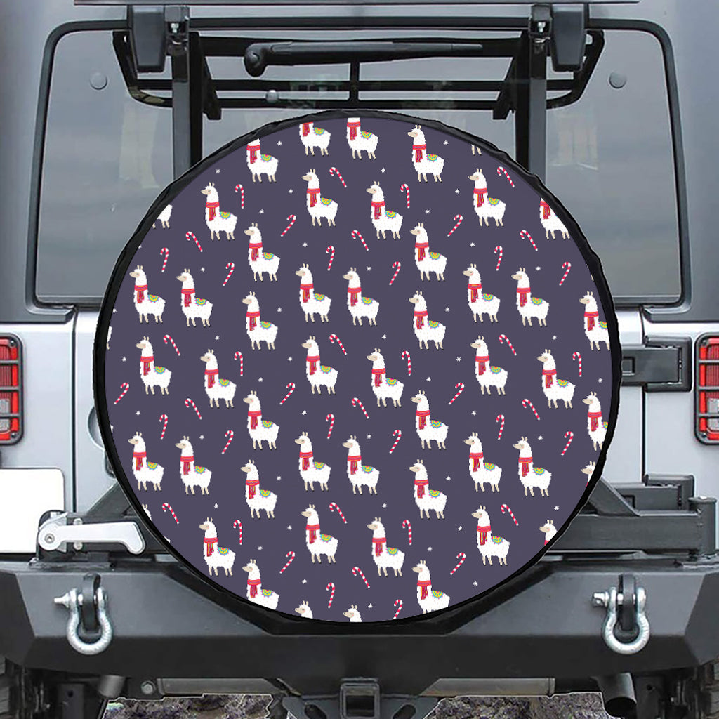 Xmas Llama Pattern Print Leather Spare Tire Cover