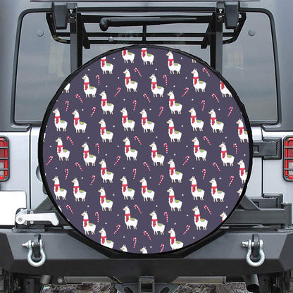 Xmas Llama Pattern Print Leather Spare Tire Cover