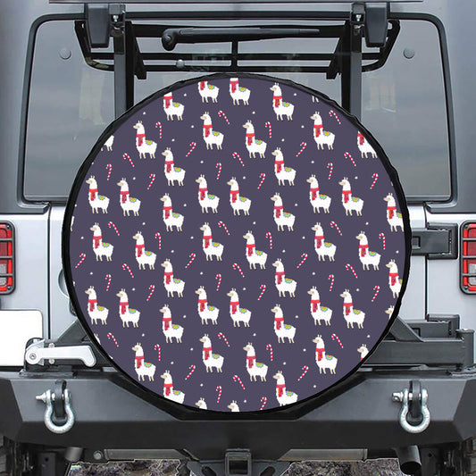 Xmas Llama Pattern Print Leather Spare Tire Cover