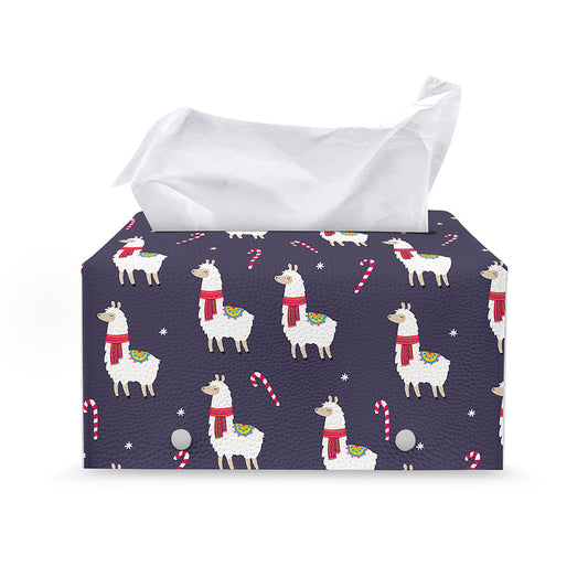 Xmas Llama Pattern Print Leather Tissue Box Cover