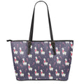 Xmas Llama Pattern Print Leather Tote Bag With Zipper