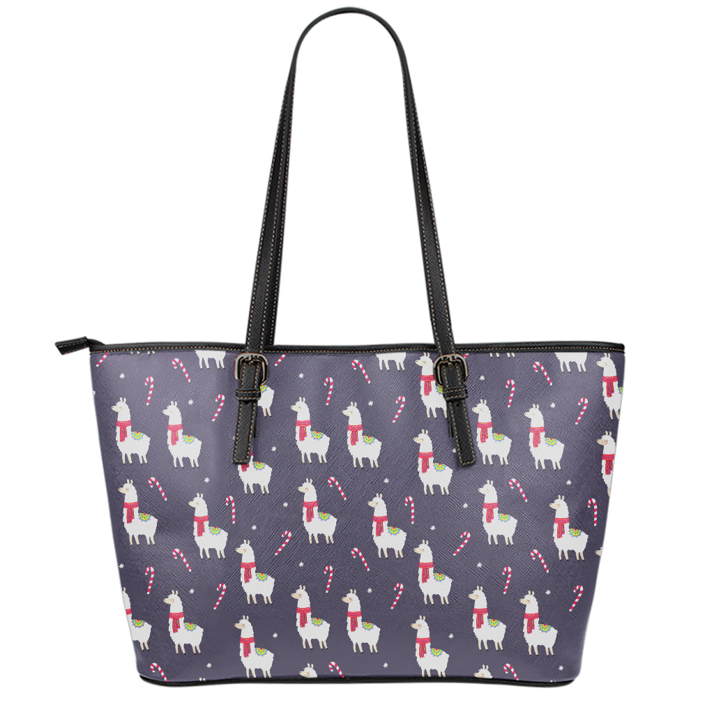 Xmas Llama Pattern Print Leather Tote Bag