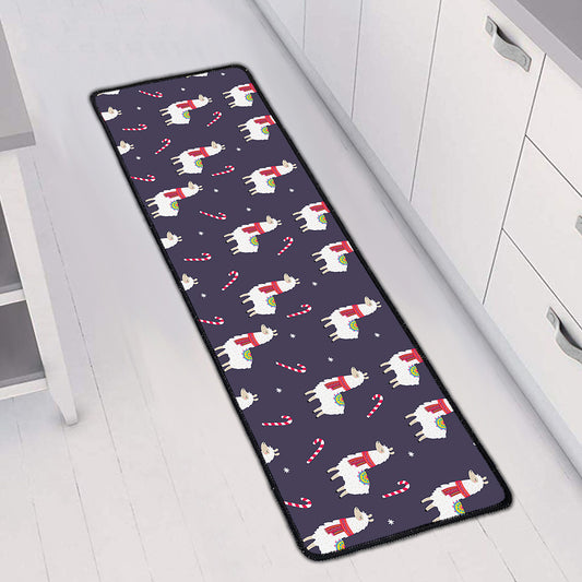 Xmas Llama Pattern Print Long Kitchen Mat