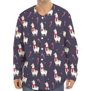 Xmas Llama Pattern Print Long Sleeve Baseball Jersey