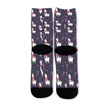 Xmas Llama Pattern Print Long Socks