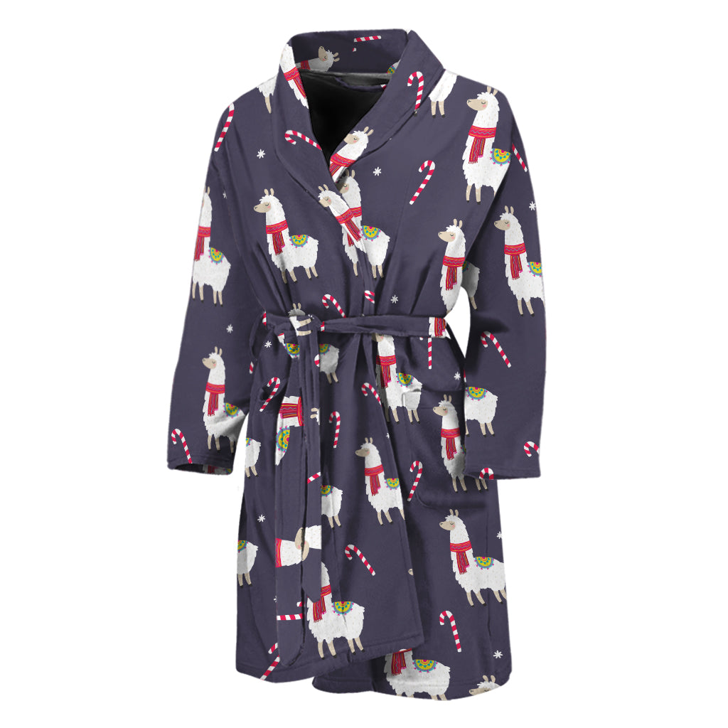 Xmas Llama Pattern Print Men's Bathrobe