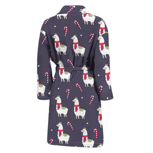 Xmas Llama Pattern Print Men's Bathrobe